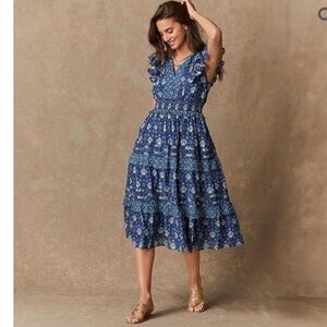 Sundance Living Sechura Dress blue floral boho tiered
